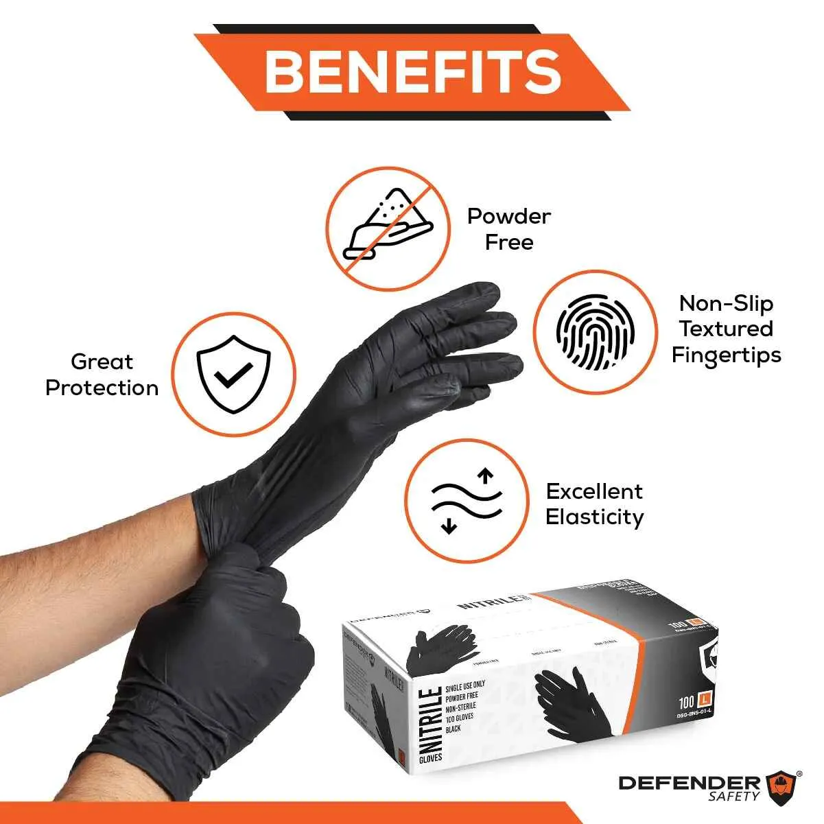 6 Mil Black Nitrile Gloves, Heavy Duty, Chemical Resistant, Powder Free