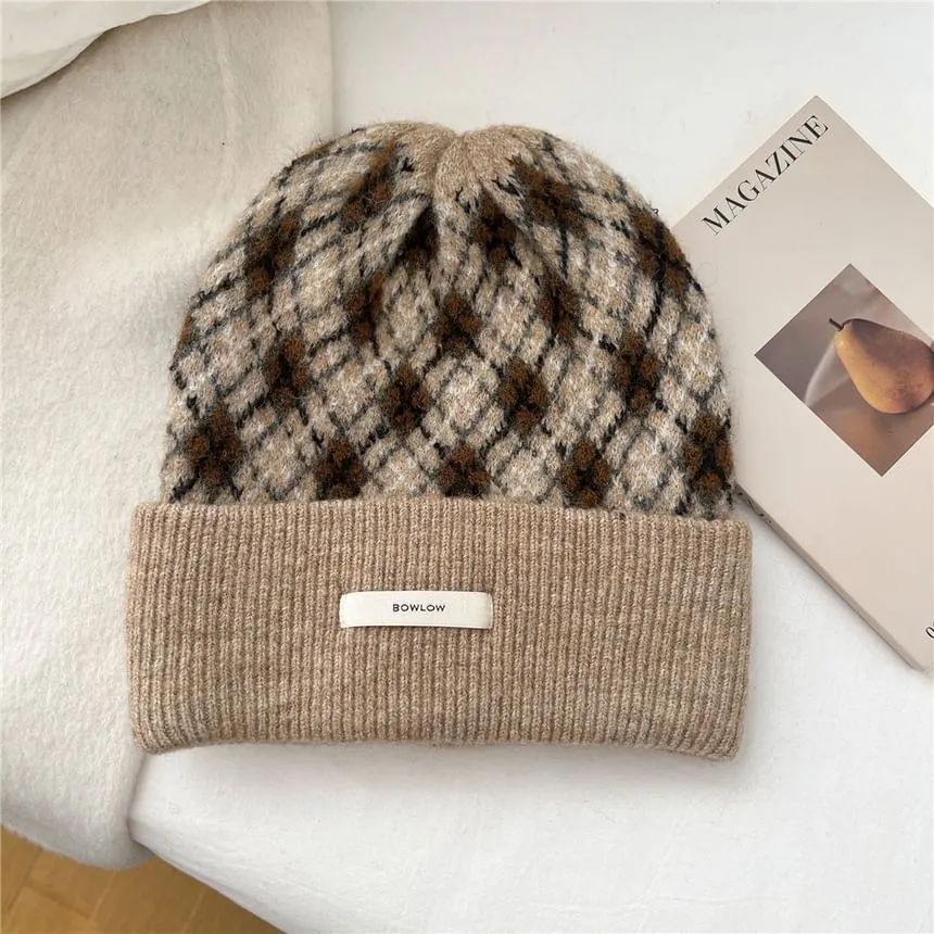 Argyle Applique Knit Beanie