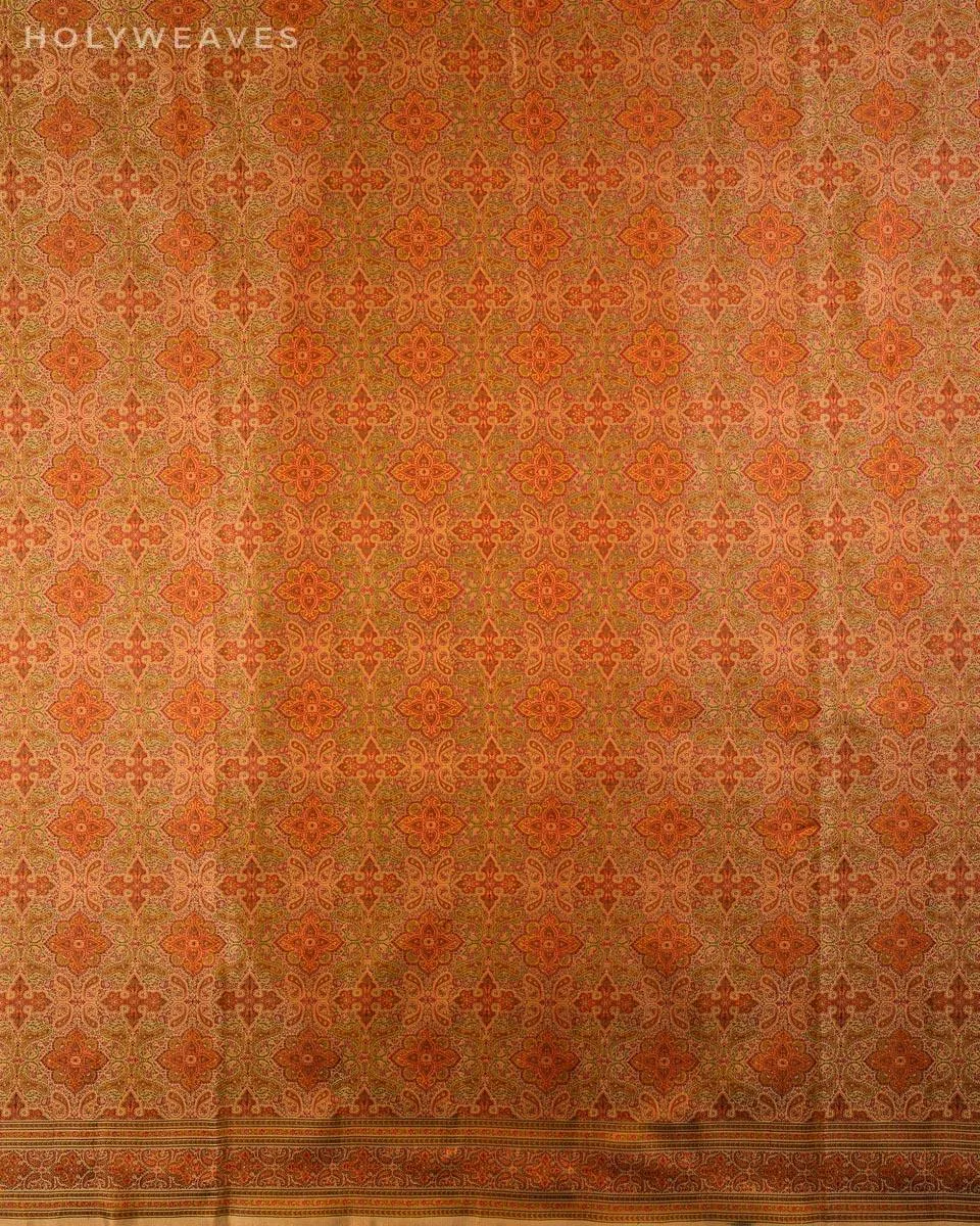 Beige Banarasi Tehri Jamawar Handwoven Katan Silk Saree with Mughal Kairi Jaal