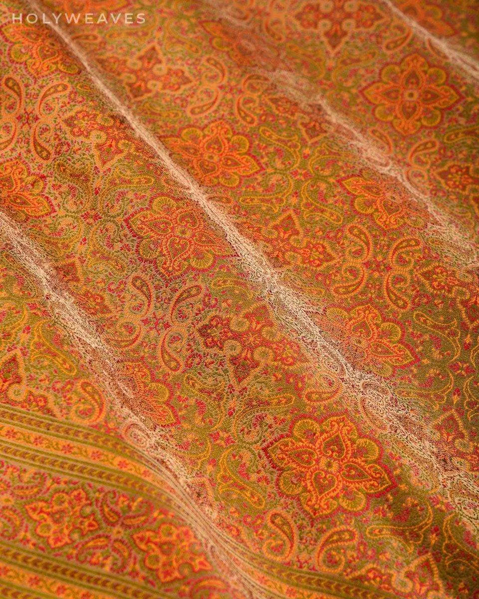 Beige Banarasi Tehri Jamawar Handwoven Katan Silk Saree with Mughal Kairi Jaal
