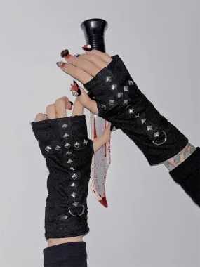 Black Regular/Thicken Studded Fingerless Gloves