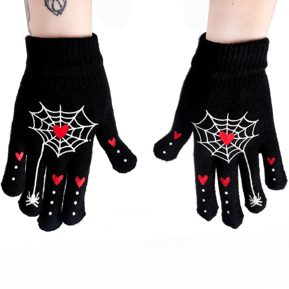 Heart Webs Finger Tattoo Winter Knit Gloves