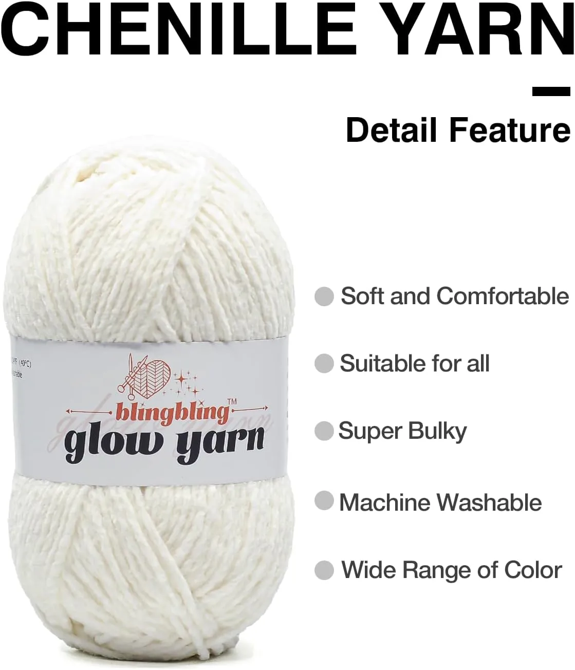 High Quality Pale Purple Glow-in-the-Dark Chenille Yarn