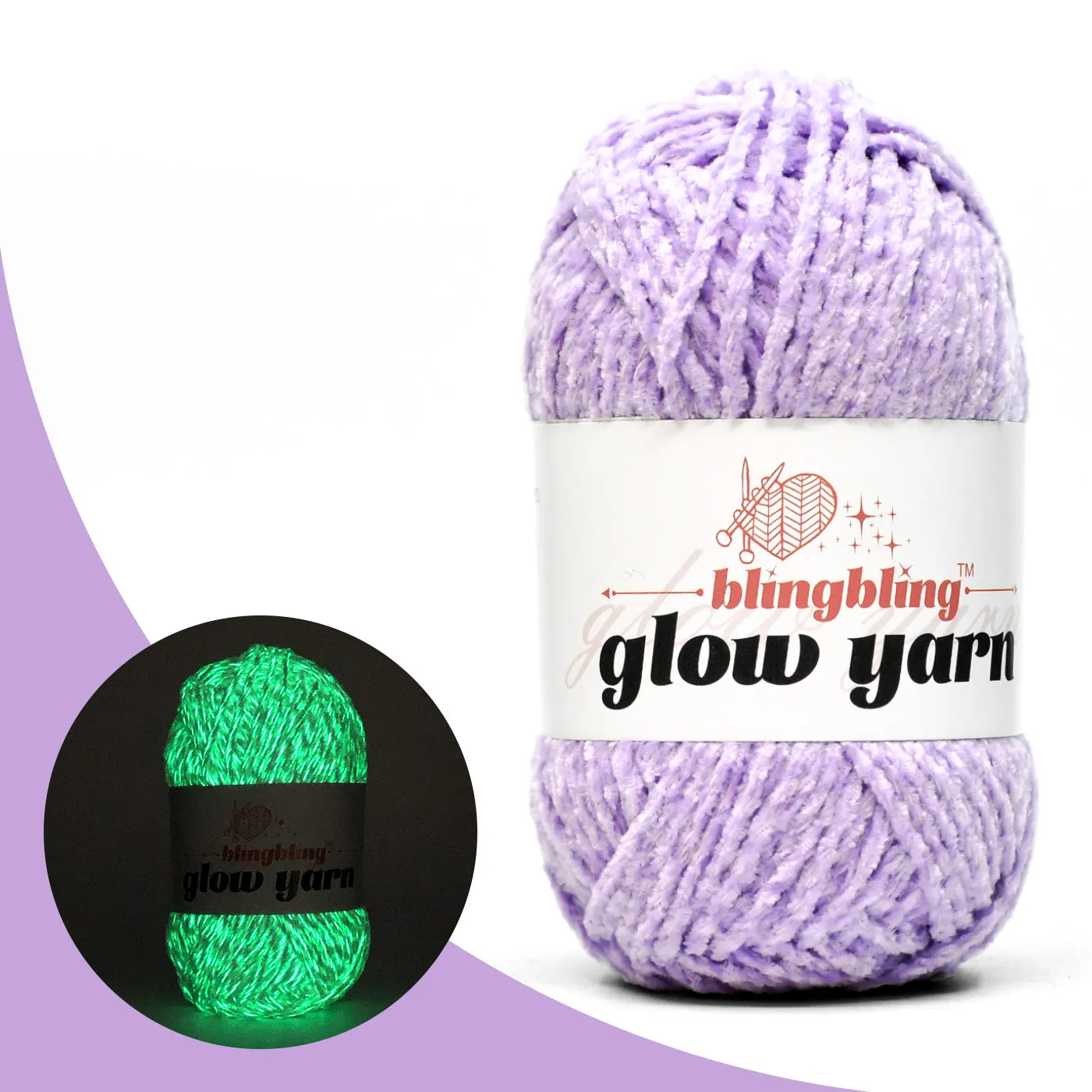 High Quality Pale Purple Glow-in-the-Dark Chenille Yarn
