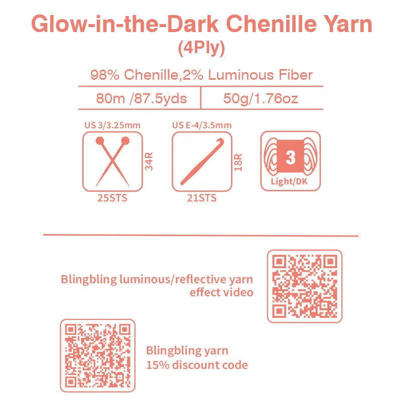 High Quality Pale Purple Glow-in-the-Dark Chenille Yarn