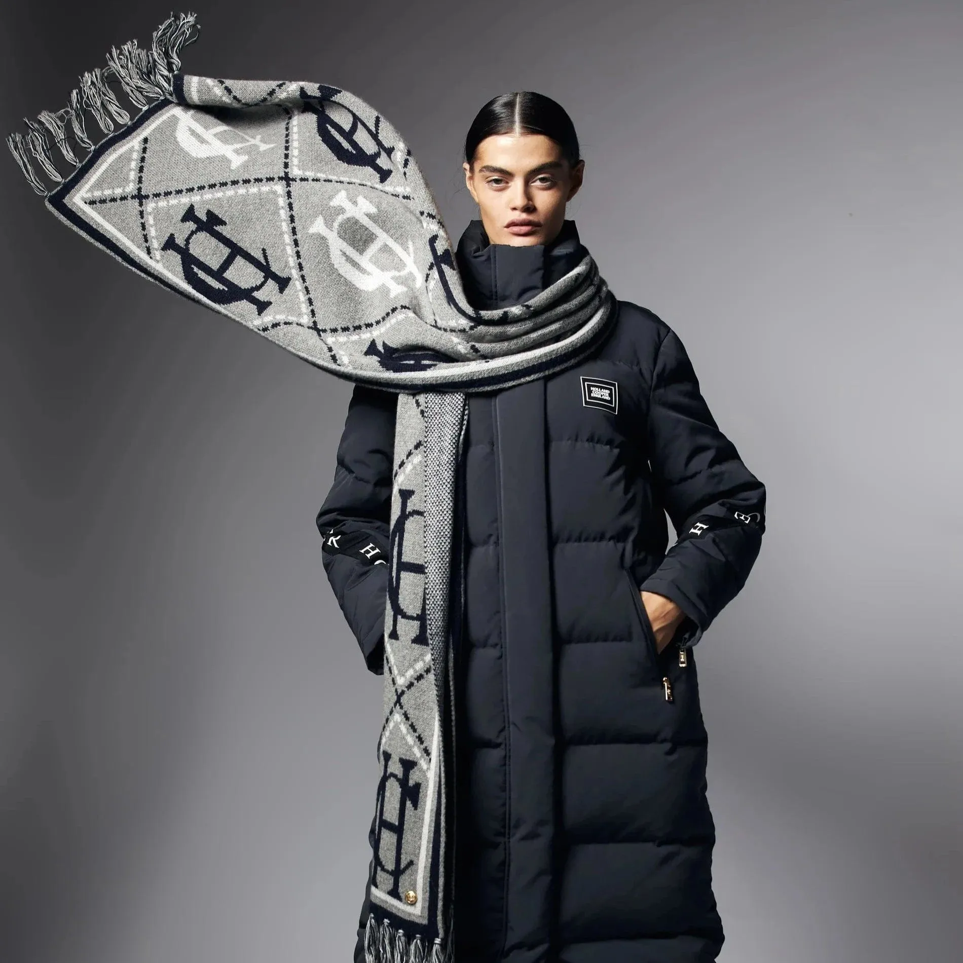 Holland Cooper Monogram Scarf Grey Marl in Grey