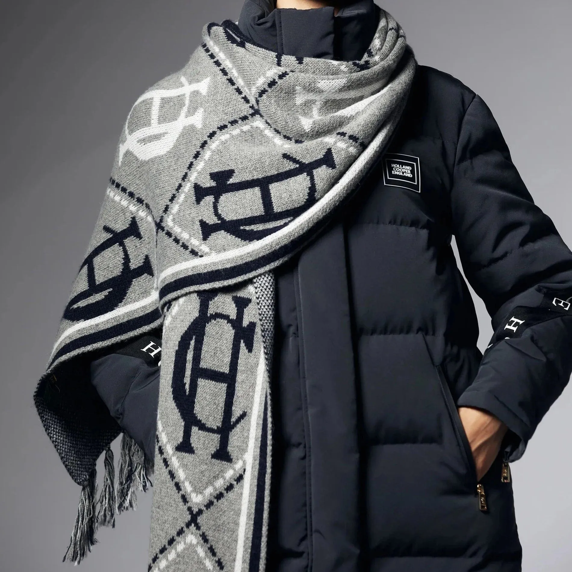 Holland Cooper Monogram Scarf Grey Marl in Grey