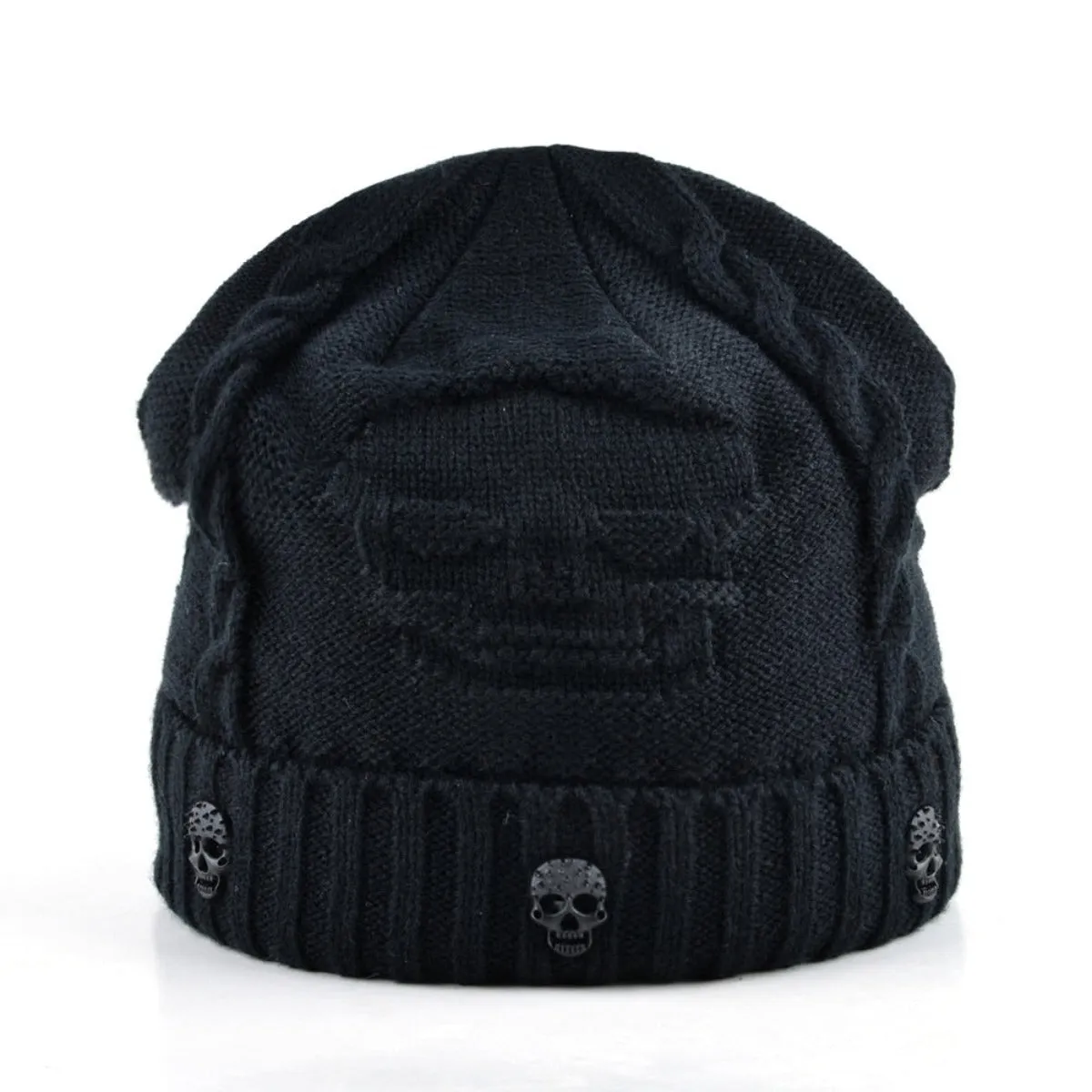 Knitted Skull Pattern Beanie Hat