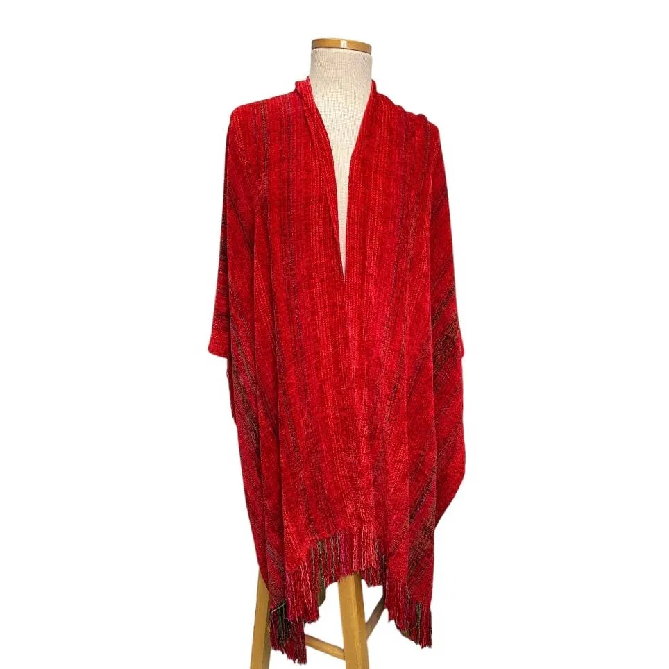 Lore Wills Handwoven Oversized Fringe Chenille Shawl New Mexico Artisan New
