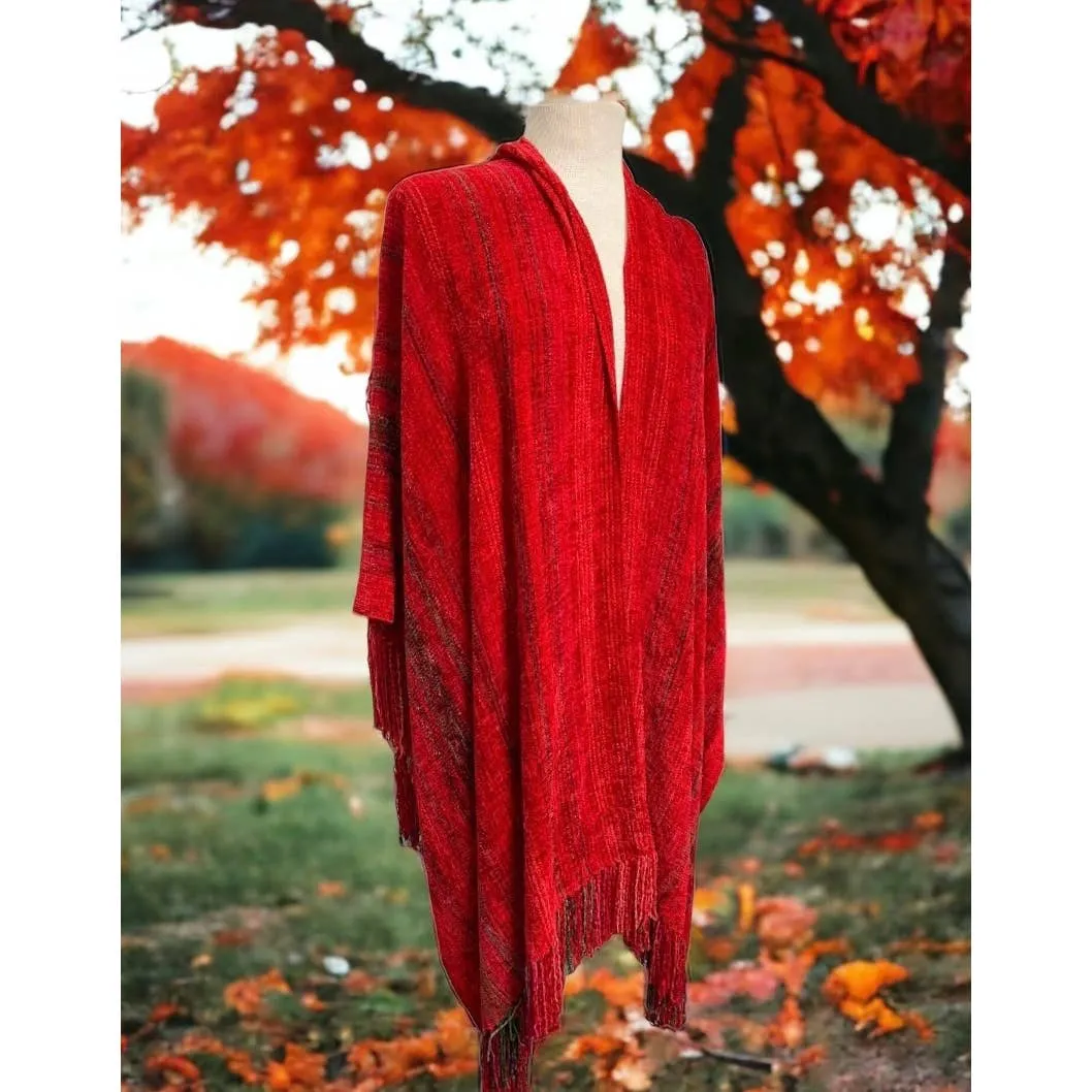 Lore Wills Handwoven Oversized Fringe Chenille Shawl New Mexico Artisan New