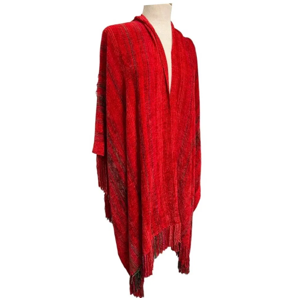 Lore Wills Handwoven Oversized Fringe Chenille Shawl New Mexico Artisan New