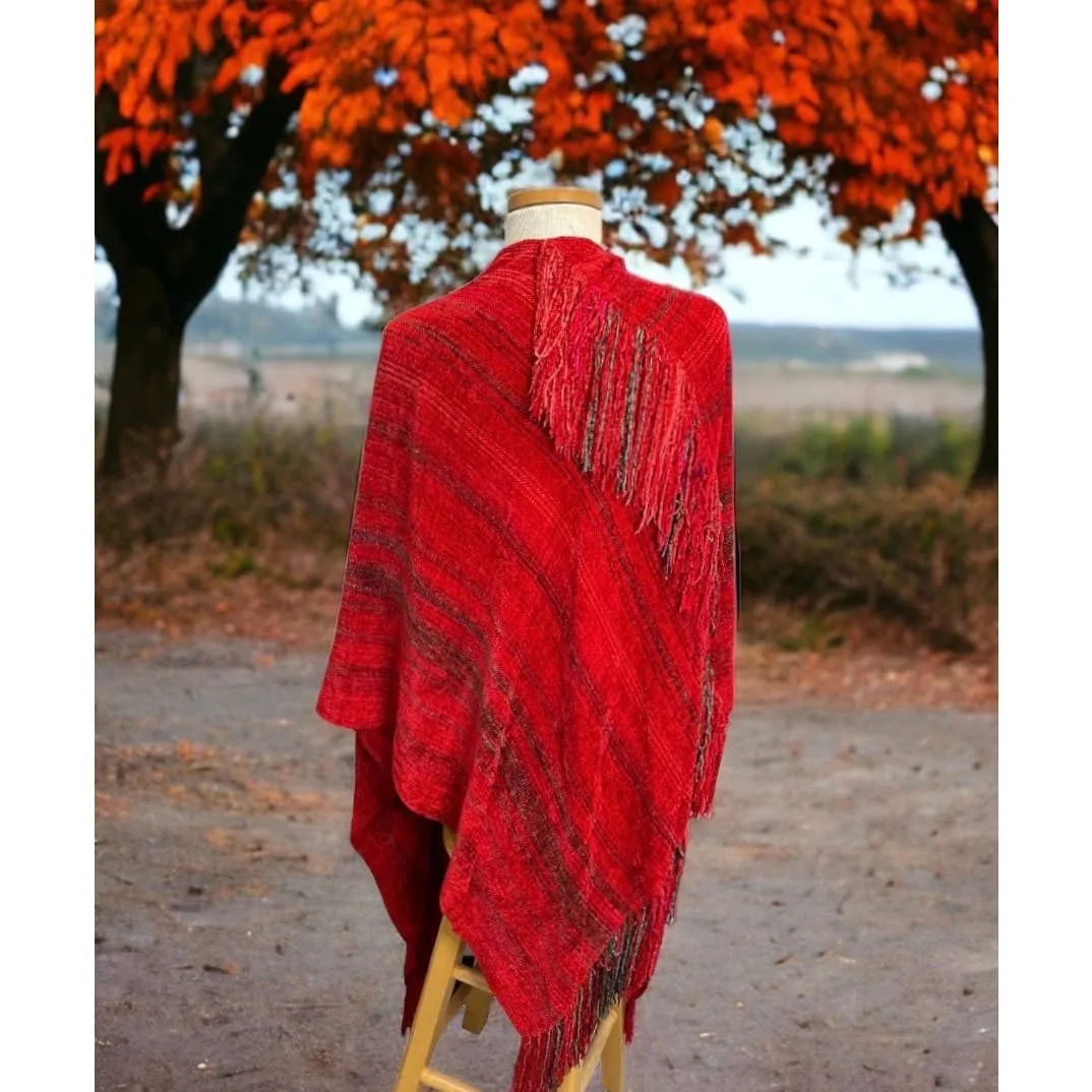 Lore Wills Handwoven Oversized Fringe Chenille Shawl New Mexico Artisan New