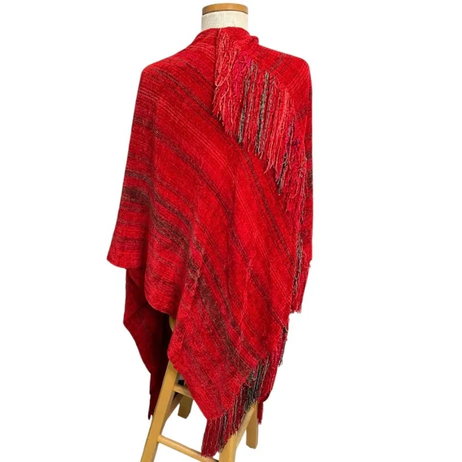 Lore Wills Handwoven Oversized Fringe Chenille Shawl New Mexico Artisan New
