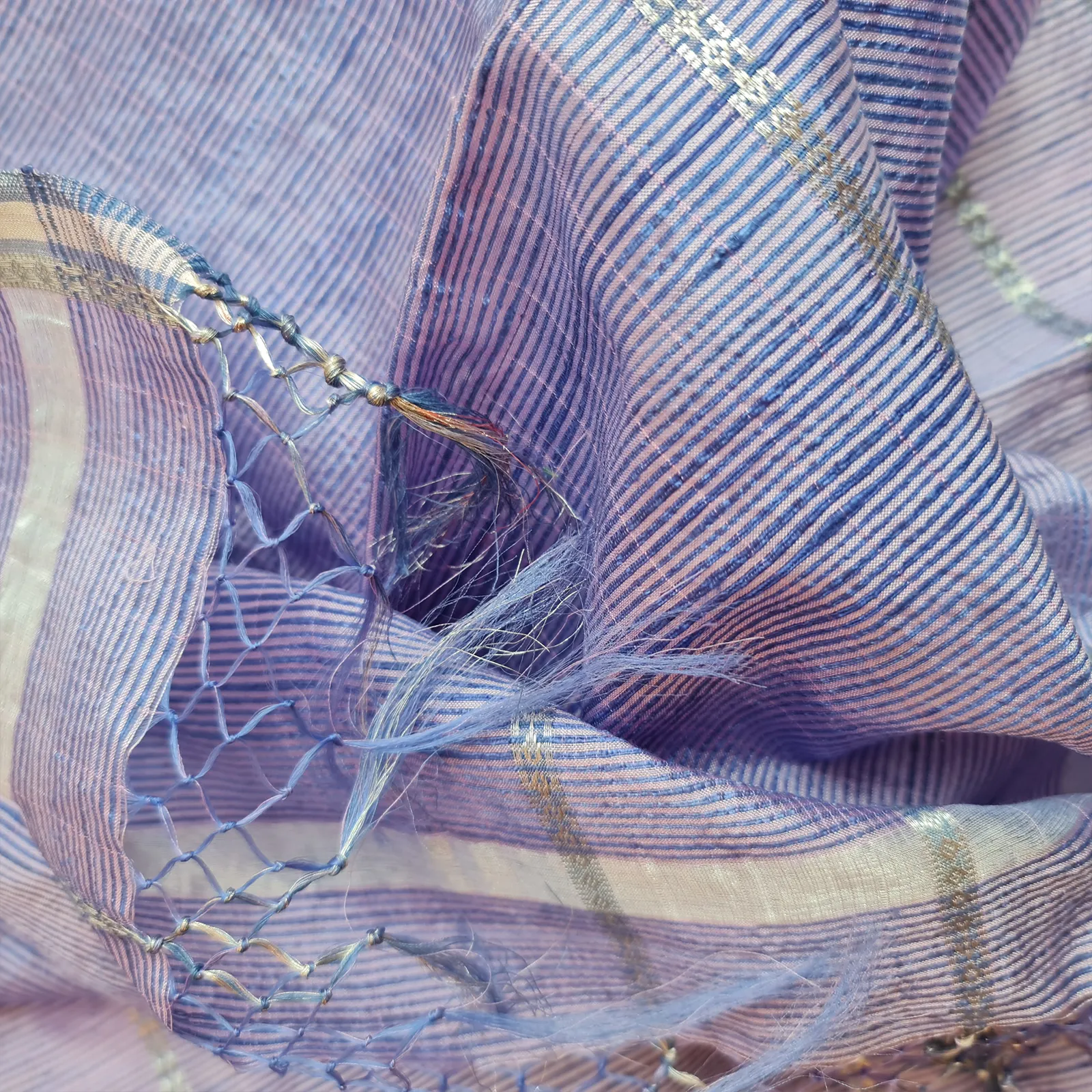 Mauve & Silver Handwoven Fine Silk-Cotton Scarf/Stole