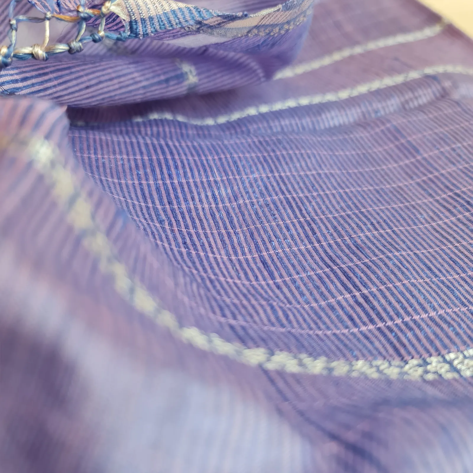 Mauve & Silver Handwoven Fine Silk-Cotton Scarf/Stole