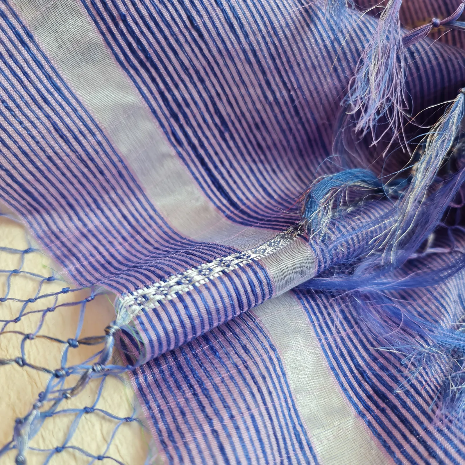 Mauve & Silver Handwoven Fine Silk-Cotton Scarf/Stole