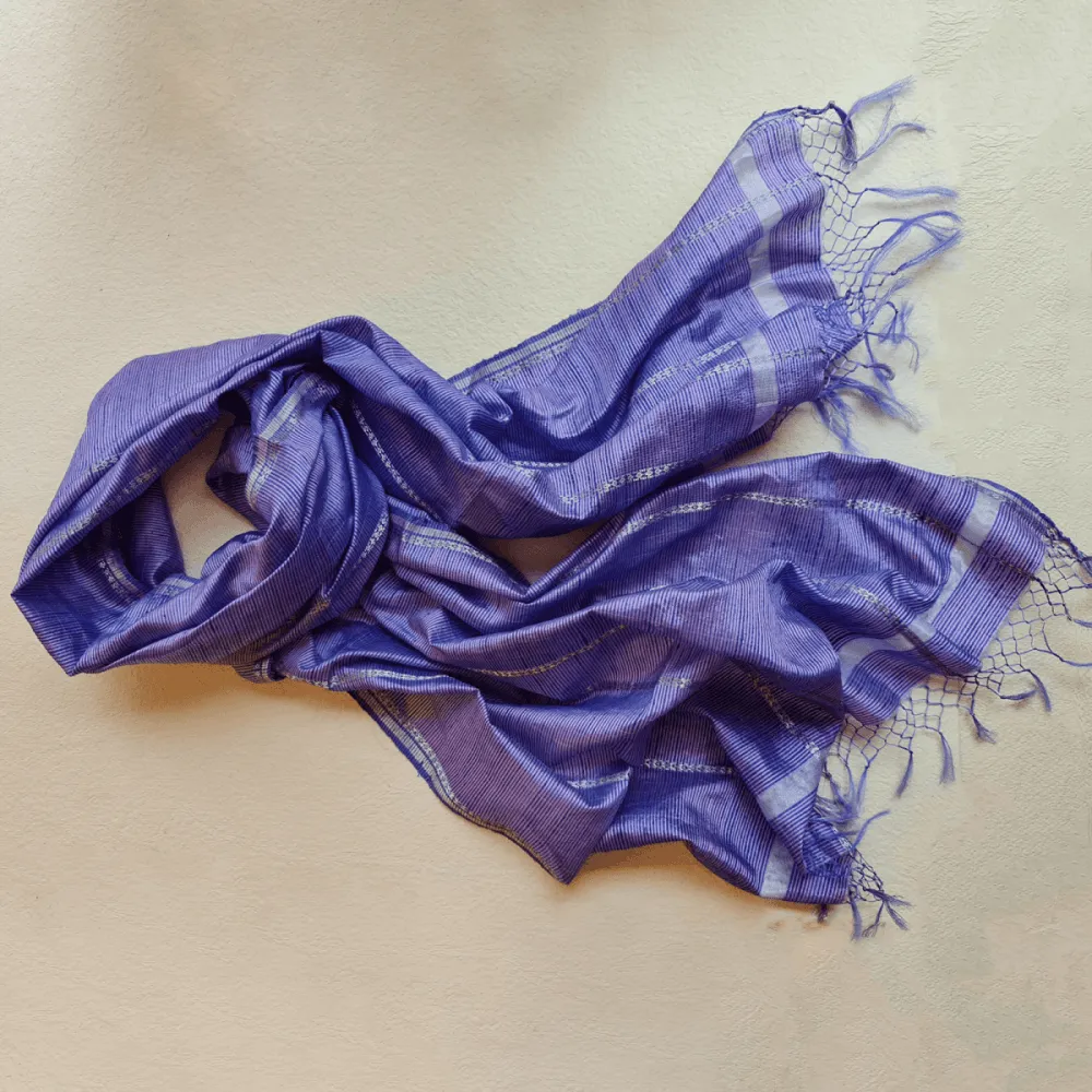 Mauve & Silver Handwoven Fine Silk-Cotton Scarf/Stole