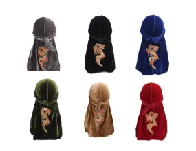 Men's Dragon Embroidered Velvet Du Rag