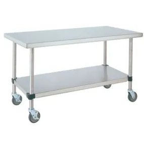 Metro MWT307FS 30" x 72" Mobile Stainless Steel Work Table with Stainless Steel Bottom Shelf