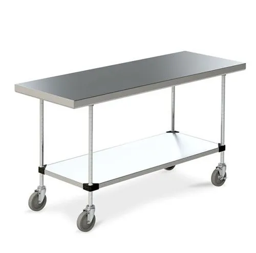 Metro MWTS2460FS 24" x 60" Mobile Stainless Steel Work Table with Stainless Steel Bottom Shelf