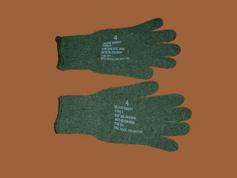 MILITARY STYLE D3A COLD WEATHER GLOVE LINERS 85% WOOL 15% NYLON SIZE 4 MEDIUM