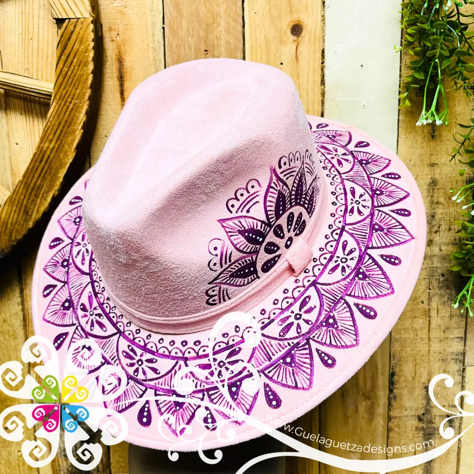 Pink Indiana Mitla Velvet Hat - Hand Painted Hat