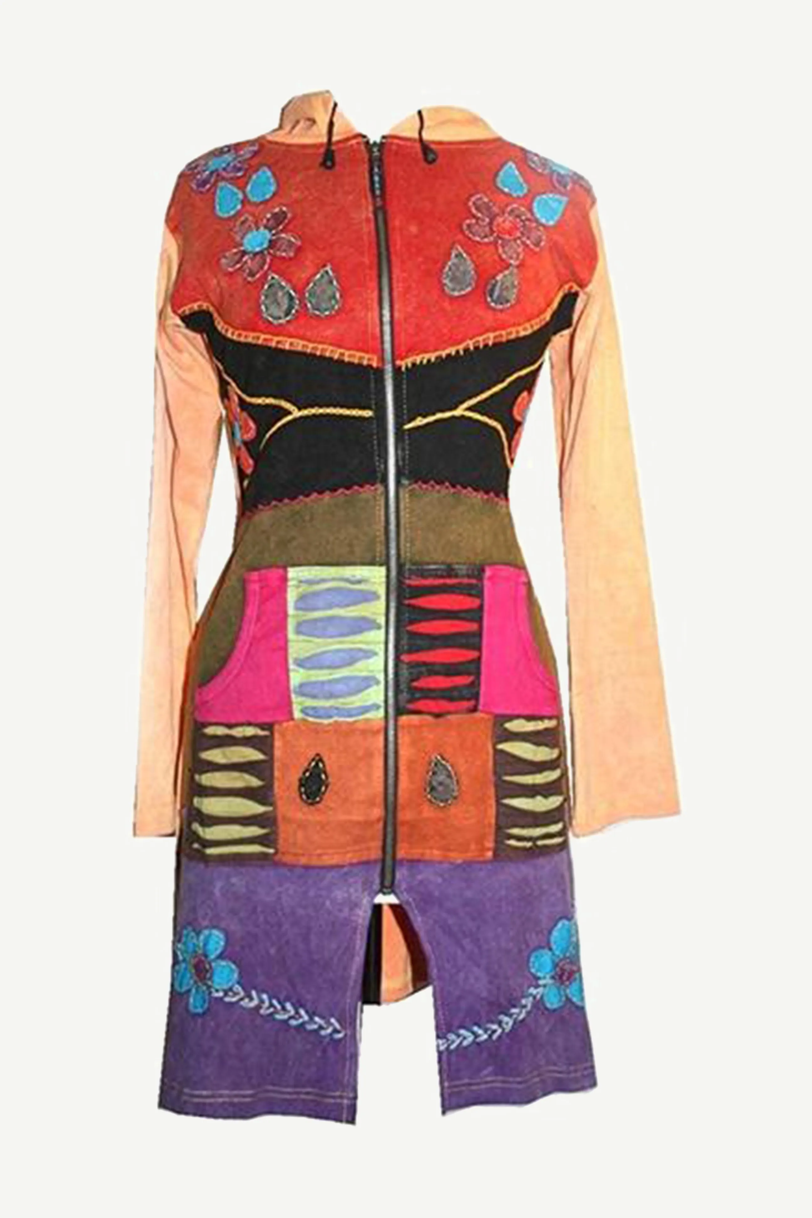 RJ 10 Razor Cut Embroidered Orange Funky Long Cotton Bohemian Jacket