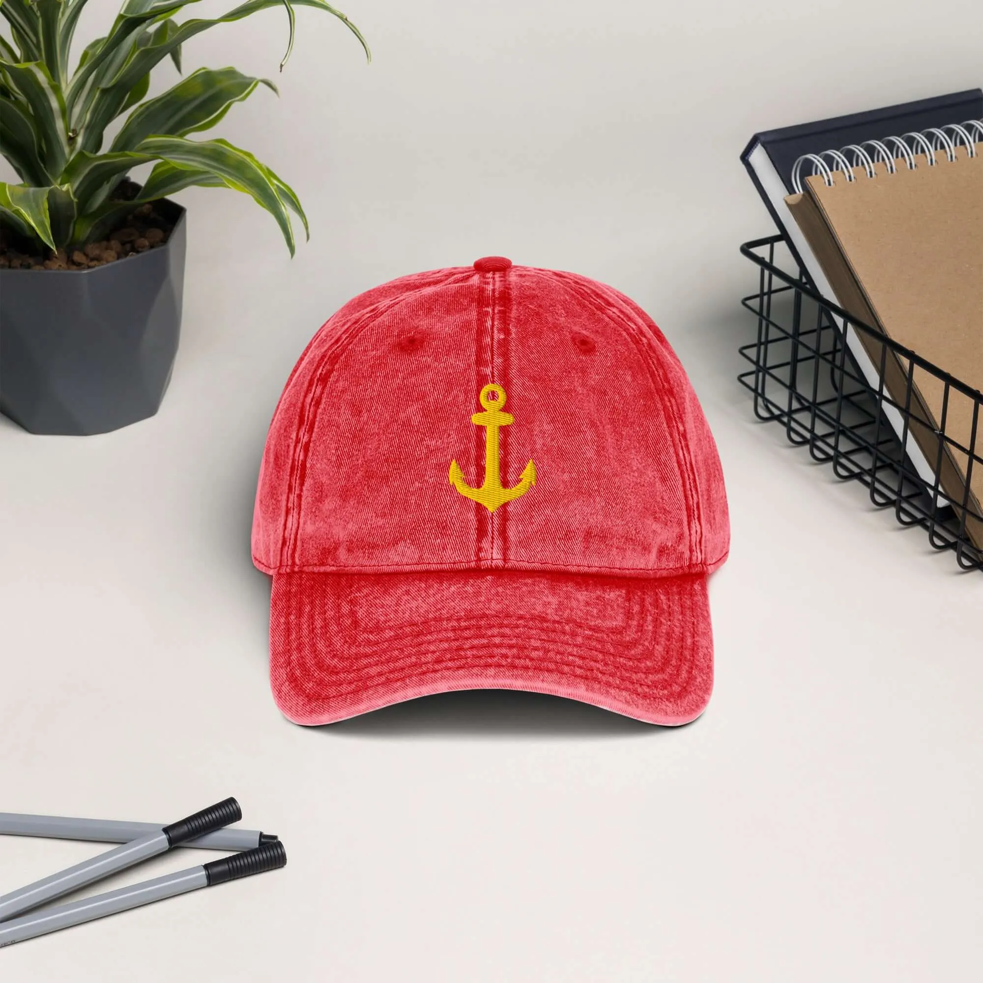 Vintage Cotton Twill Cap on anchor